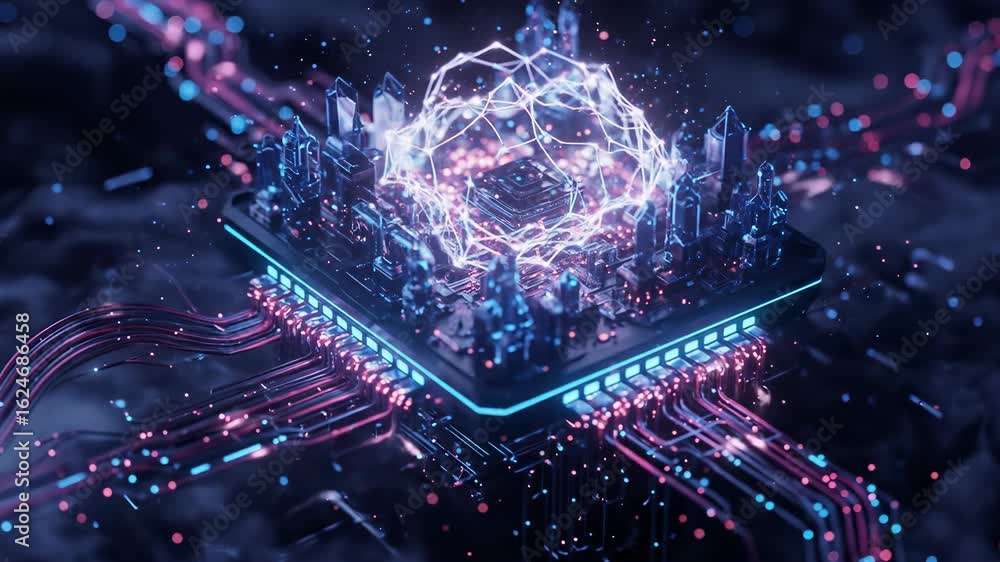 Poster digital quantum: a breathtakingly detailed digital rendering showcases a futuristic quantum processo