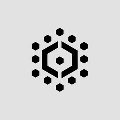 Abstract geometric hexagon pattern forming a stylized crystal or molecular structure on a light gray background logo