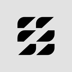 Abstract geometric pattern of six black curved shapes arranged in three rows on a light gray background logo