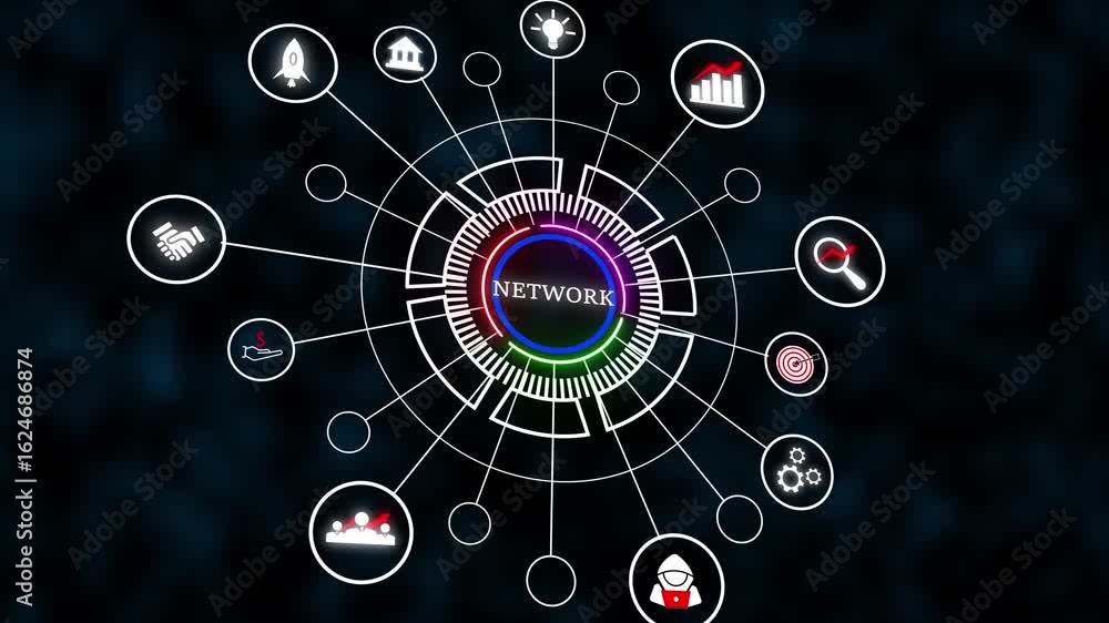 Aufkleber global network connections technology business innovation growth strategy teamwork collaboration. ne