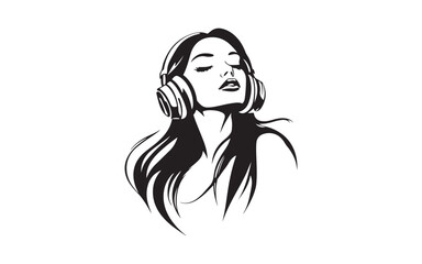 Female DJ Silhouette Vector Cool Girl Mixing Music at Turntable Deck