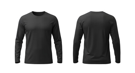 Mockup Long Sleeve Black Shirt Front and Back View on Transparent Background