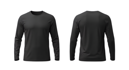 Mockup Long Sleeve Black Shirt Front and Back View on Transparent Background