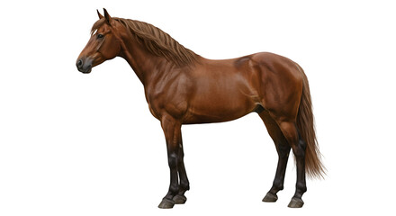 Obraz premium Majestic Chestnut Horse Standing Gracefully in Profile with Glossy Coat and Long Mane