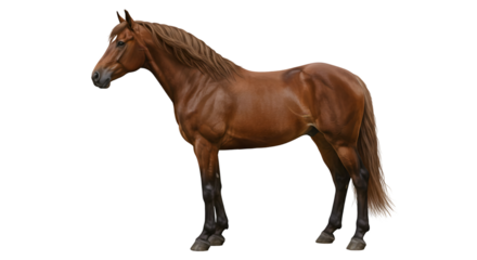 Majestic Chestnut Horse Standing Gracefully in Profile with Glossy Coat and Long Mane