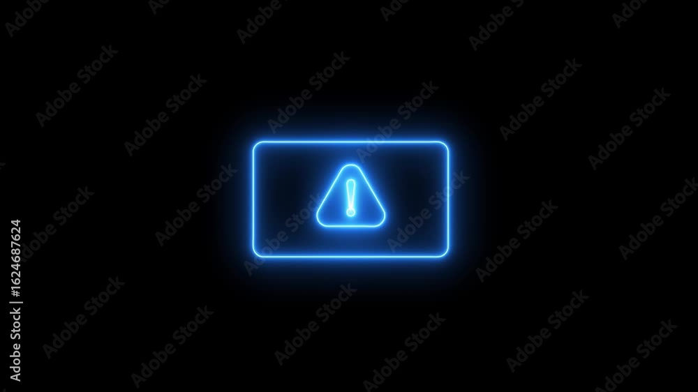Aufkleber neon glowing alert animation showing warning sign, cybersecurity breach message, digital error alert