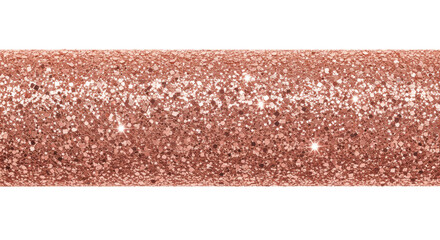 Horizontal band of shimmering rose gold glitter, highly detailed sparkling particles with brilliant highlights and sharp contours, ultra-photorealistic macro shot on a transparent background,