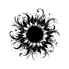 Abstract Black Sunflower Floral Design.