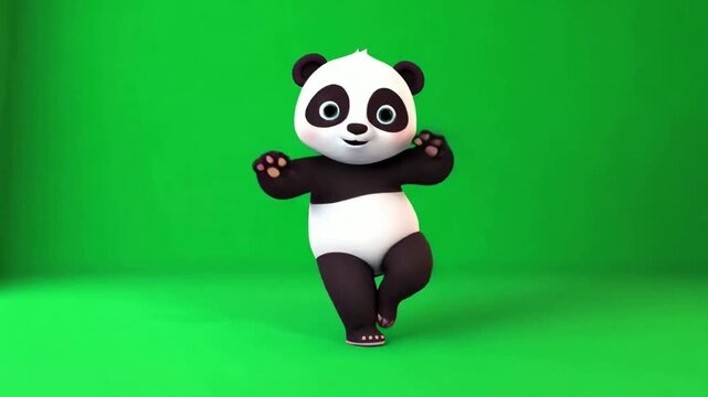 A panda bear is dancing on green screen animated chromakey background scene gesture cartoonish design illustration motion emotion elements expression figure creative backgrounds frame