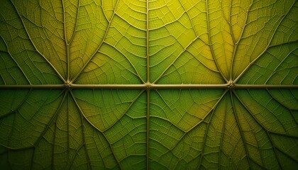 Abstract macro art of leaf vein textures, vibrant green and gold gradient, symmetrical natural fractals, high detail, soft lighting.