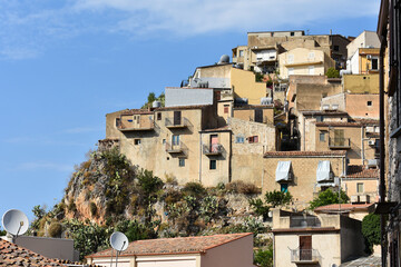 Town landscape with many ancient and old houses. Old medieval village of Caccamo, near Palermo,...