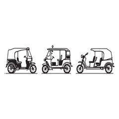 rickshaw traditional three wheeler vehicle line art vector.eps