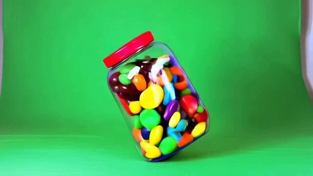 A glass jar filled with colorful candis green screen animated chromakey background cartoonish elements gesture scene figure depth frame design emotion movement backgrounds layers style