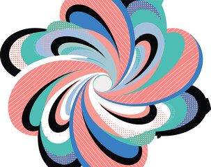 Abstract Artflow Illustration Swirling Shapes in Pink, Blue, Teal, Black and Building Background.eps