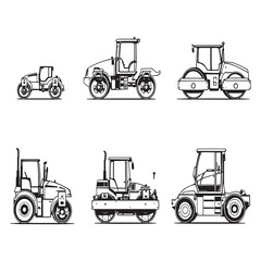 road rollers construction heavy machinery line art vector illustration.eps