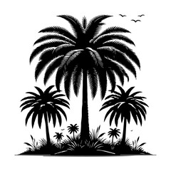 Fototapeta premium Silhouette of Palm Trees and Birds in Tropical Landscape.