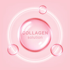 Collagen solution. Collagen serum or essence drops. Medical and scientific concepts. Skin care cosmetics solution. Vector illustration