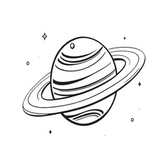 Saturn planet minimalist line art vector drawing cosmic theme.eps