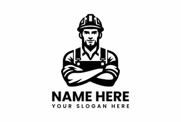 Confident Construction Worker with Hard Hat and Arms Crossed in Bold Silhouette.