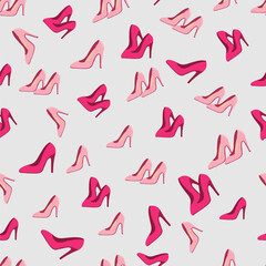 seamless pattern with pink women's high heel shoes