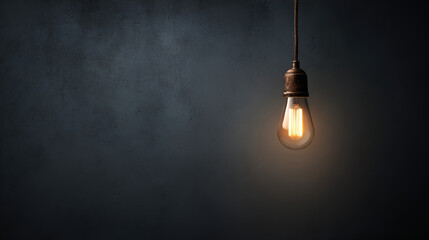 Hanging Vintage Edison Bulb with Glowing Filament and Rusted Fixture.