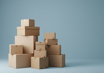 Obraz premium Stacked Cardboard Boxes Delivery or Moving Concept with Neutral Background 
