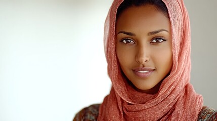 Portrait of a smiling woman wearing a pink headscarf