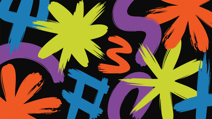 Vibrant Brushstroke Abstract Art Colorful Shapes on Black Background, Modern Design Wallpaper