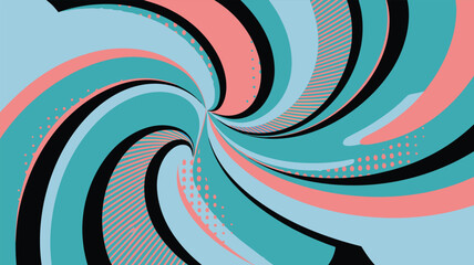 Swirling Abstract Background with Teal, Pink, Light Blue, and Black Arc Lines and Patterns