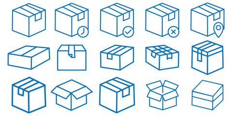 Box icon. Delivery package vector set. Shipping cardboard parcel sign. Empty packing symbol . Package delivery, shipping related line icon set. Cube line editable icon set. editable stroke. vector