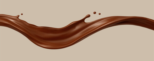 Realistic chocolate splash wave. Dessert and confectionery concept. Vector illustration