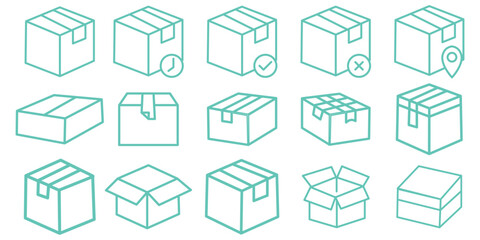 Box icon. Delivery package vector set. Shipping cardboard parcel sign. Empty packing symbol . Package delivery, shipping related line icon set. Cube line editable icon set. editable stroke. vector