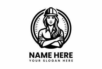 Confident Female Construction Worker Logo with Crossed Arms and Hard Hat 3.