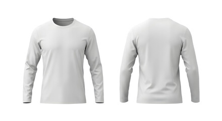 Mockup White Long Sleeve Shirt Mockup Template Front and Back View Isolated on Transparent Background for Clothing Apparel and Design Needs