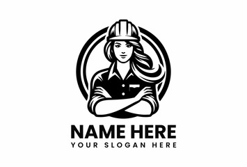 Confident Female Construction Worker Logo with Crossed Arms and Hard Hat 5.