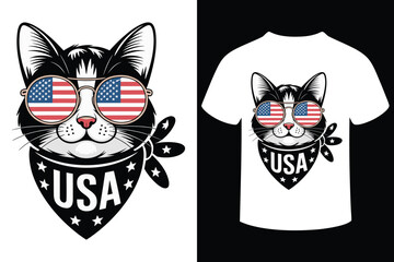 Cool cat wearing american flag sunglasses and usa bandana patriotic design