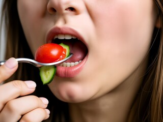 Young Woman Eating a Tomato