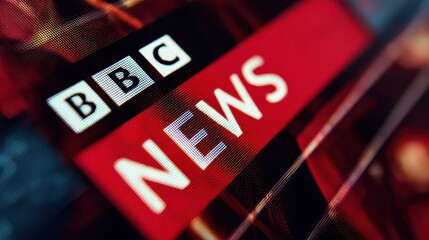 Close up of BBC News on a Red Digital Screen Display