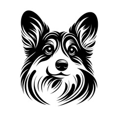 Vector of corgi dog in black strokes and lines style. Diversity of breeds, pet and friend for family. Vet clinic professional services, grooming salon and dog food decoration. Adoption fair