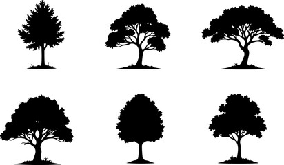 Majestic Tree Silhouette Collection – 7 Elegant Nature Designs vector bundle