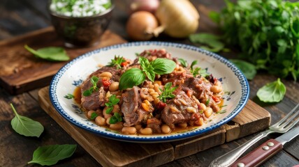 Fototapeta premium The national cuisine of Abkhazia. Meat with beans.