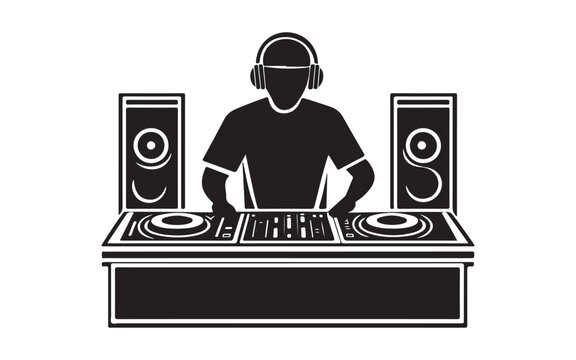 Hooded DJ Silhouette Vector  Mysterious Music Mixer Turntable Art