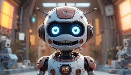 "Robot pet cartoon with emotions and human-like expressions in 2100"

