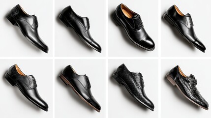 Four Stylish Black Men s Dress Shoes on White Background