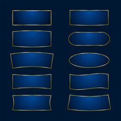 elegant blue label collection with golden outline, featuring various classic and modern shapes.