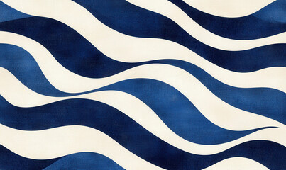 Abstract wavy pattern with alternating blue and white curves creates dynamic and flowing design. smooth lines and contrasting colors evoke sense of movement and fluidity