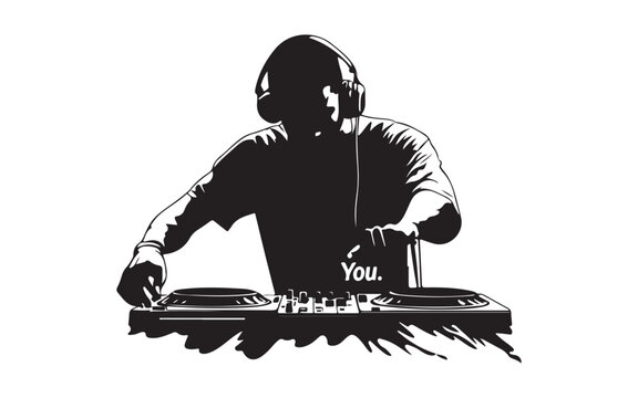 Hooded DJ Silhouette Vector  Mysterious Music Mixer Turntable Art