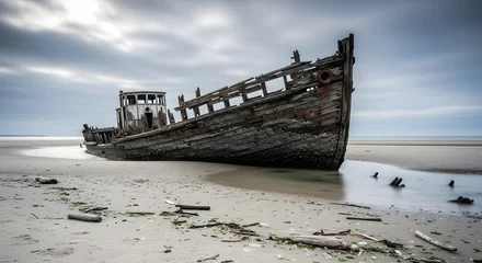 Rolgordijnen old boat on the beach © Suwantono