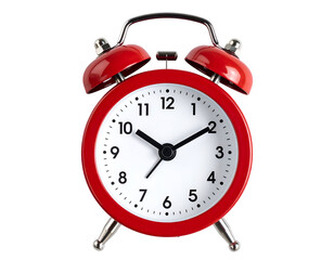 Red alarm clock isolated on transparent background