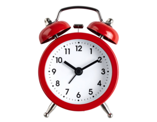 Red alarm clock isolated on transparent background
